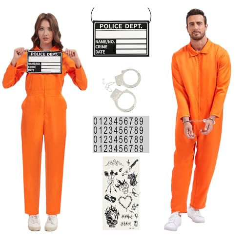 ZUADOKL Prisoner Jumpsuit Adult Orange Prison Inmate Costume Jail Criminal Outfit for Women Halloween (Women, Small)