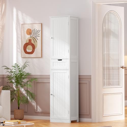 Iwell STORAGE CABINET With 2 Doors & 1 Drawer, Freestanding Linen Cabinet thumb #3