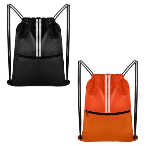 Image of Drawstring Backpack Bundle with Zipper Pocket, Lightweight Gym Bag Sackpack for Sports, Travel, and School, Durable Polyester and Oxford Fabric, Adjustable Straps (2 Pack)