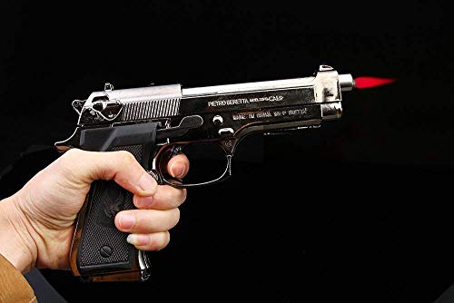 Image of MEESA Metal 9 MM Pistol Gun Shaped Cigarette Lighter (Black)