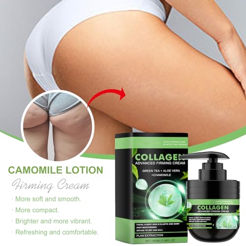 Collagen Body Lotion, Dry Skin Lotion With Green Tea + Aloe Vera, Camomile Lotion Reduce Back Acne & Fine Lines, Firming Body Lotion For Dry & Aging Skin, Collagen Cream For Body & Face - Image 5