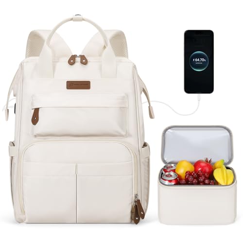 Maelstrom Mochila de viaje para mujeres y hombres, mochila para laptop de 15.6 a 17.3 pulgadas, mochila de transporte resistente al agua con lonchera desmontable, color beige