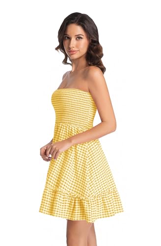Image of Tsher Tube Top Dress for Women Summer Solid Strapless Mini Dresses Off The Shoudler Ruffle Beach Cover Sundress