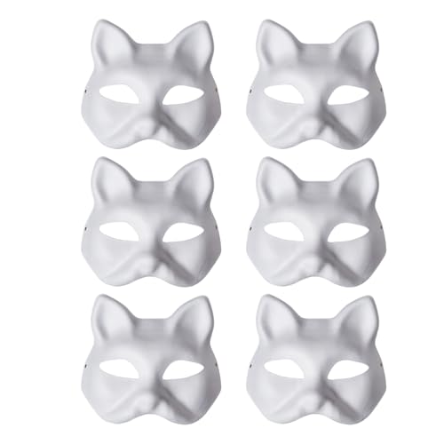 Liatunou Cat White Paper Fox Masks Blank Mask Unpainted Half Facemasks DIY Paint Masquerade Mask Costume Prop (6)