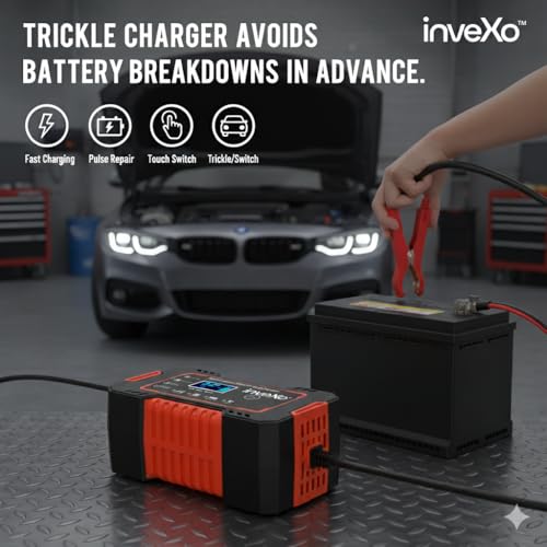 Image of inveXo 10-A 12V 24V Smart Car Battery Charger, Bike, Truck | Automotive Trickle Charger, Battery Maintainer, Desulfator, Temp Compensation | Suitable for Lead Acid, AGM, Gel, SLA (10-A 12V & 5-A 24V)