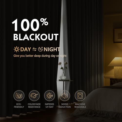 Image of FMFUNCTEX 100% Light Grey Blackout Curtains for Living Room, Curtains 63 Inches Long Weave Textured Thermal Insulated Curtains for Bedroom, Black Out Drapery Grommet Room Darkening 2 Panels