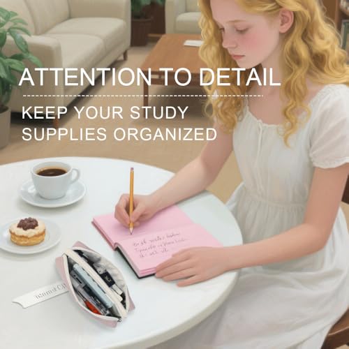 Image of Pencil Case for Girls, Dual Zipper Pen Pouch, Small Aesthetic Stationery Bag, Cute Makeup Organizer, Portable Storage Bag