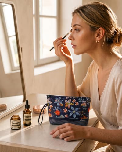 Image of Gloppie Small Makeup Bag for Purse Wristlet Cosmetic Pouch for Women Flower
