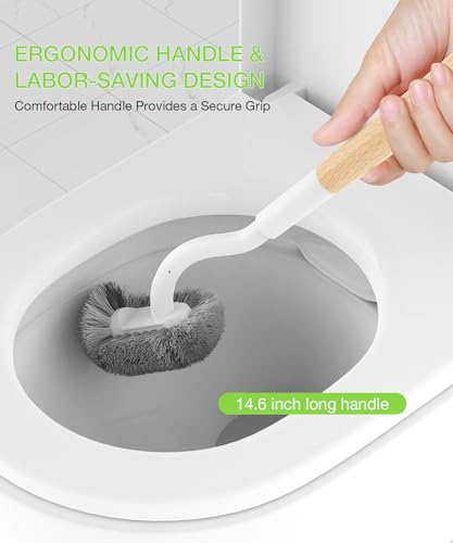 Image of OSCIOSS Bamboo Toilet Brush Set, 2 Pack with Ergonomic Design, Compact Size, Durable Bristles, Wooden Holder for Bathroom Cleaning
