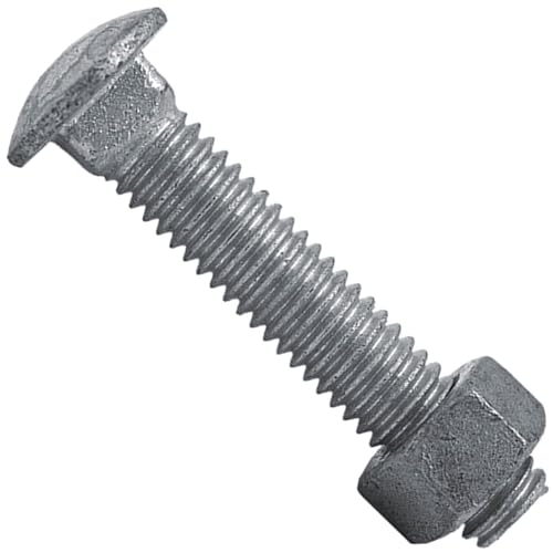 Image of Carriage Bolts 3 /8-16 x 2: w /Nuts Galvanized Bulk Carriage Bolt ~ Coarse Thread (2 inches Long) (25 Pieces) - Chain Link Fence Carriage Bolt w /Nuts