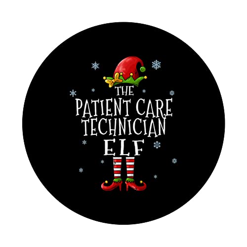 The Patient Care Technician Elf Squad Funny Xmas Groupe PopSockets Swappable PopGrip, Black - Image 3