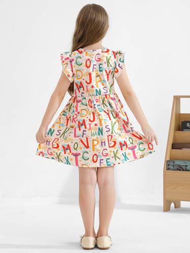 Toddler Girls Back to School Dress Casual Flutter Sleeve Swing Midi Kids Summer Sundress School Outfit 4-8 Years4