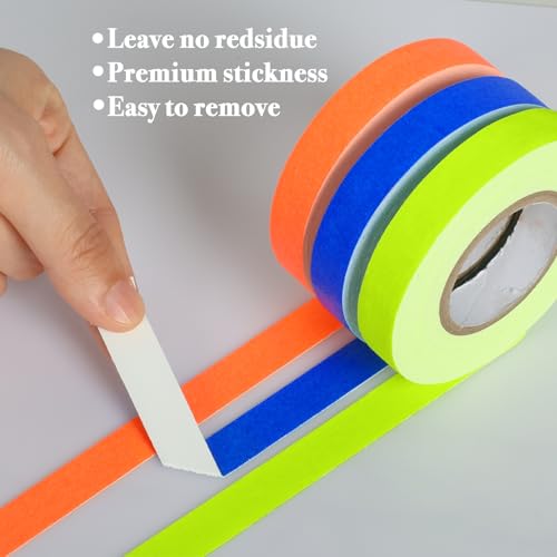 Image of GEYYANG Spike Tape, 6-Pack Colored Gaffers Tape 1 /2 inch x 11 Yards, Black Light UV Reactive, Multipurpose Neon Fluorescent Tape for Stage Marking, Party and Art Crafts
