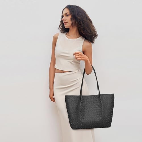 Image of Kattee Woven Tote Handbag for Women, Leather Large Tote Purse for Women Hobo Shoulder Bag Weekender Bags,14L | Woven, Leather, Large, Tote Purse, 14L
