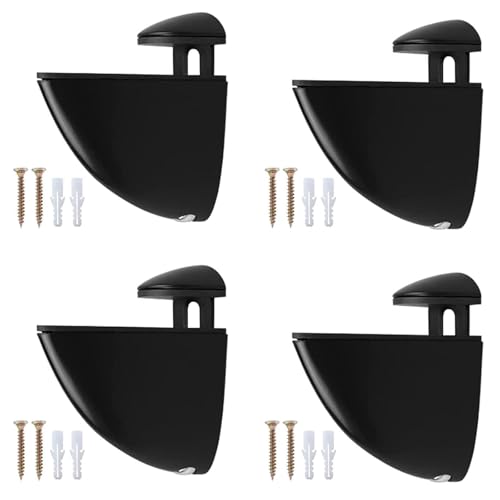 ANBOO 4 Pcs Supports D'étagère en verre réglables Noir - Pour étagères de 2 à 23 mm d'épaisseur Support mural pour étagères en verre,Salle de Bain et...