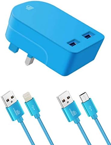 2-Port USB Mains Charger - Ameego 3.1A/3100mAh High Speed Compact Folding Dual USB Plug Adapter for Android Tablet iPhone 5 6 7 8 Samsung S5 S6 TAB Huawei & other Mobile Phones and USB Devices (Blue)