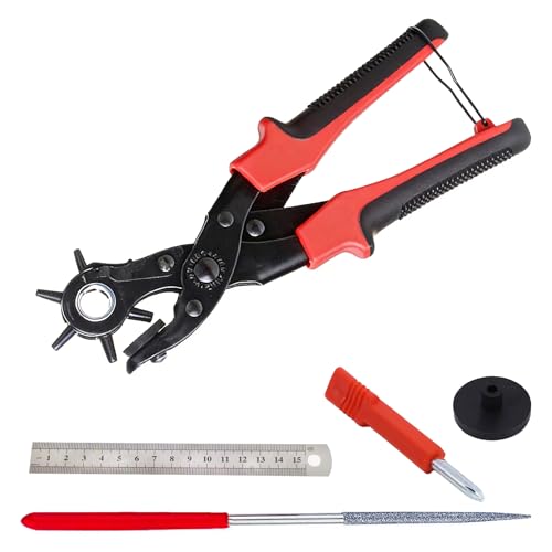 Perforador de Cuero Resistente, Maquina Hacer Agujeros Cinturones, Alicate Sacabocados para Agujeros de Cinturón, para Cinturones, Bolsos y Pulseras Incluye Vástago y Accesorios