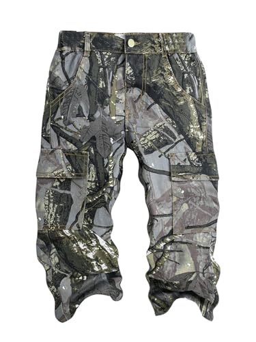WDIRARA Boy's Zipper Fly Flap Pocket Cargo Pants Straight Leg Camo Denim Trousers