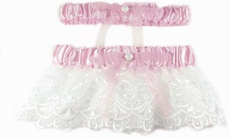 Pink Wedding Garter Set with White Lace