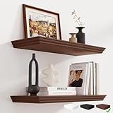 Fun Memories Floating Shelves 24 Inch Long, 9.3 Inch Deep Classic Crown Molding Floating Shelves for Wall, Rustic Wooden Shelves for Wall Decor Bathroom, Kitchen, Office, (Walnut, 2Pack)