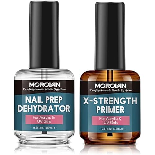 Morovan Nail Prep Dehydrate and Primer X-strength, No Burn Non Acid Nail Primer and Dehydrator for Acrylic Powder Fast Dry 0.5oz