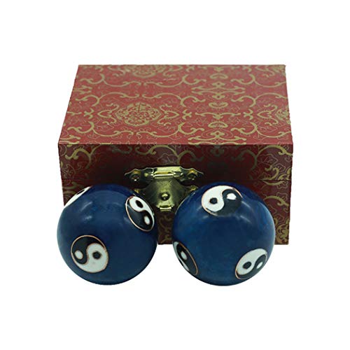 Brabud 1.4'' Cloisonne Health Hand Balls Carved Tai Chi Pattern Exercise Stress Balls Craft Collection Bs143 (S, Blue) #TOP3