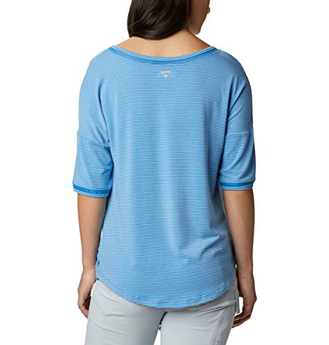 Columbia Women's Slack Water Knit 3/4 Sleeve, Azure Blue Stripe, Medium #TOP1