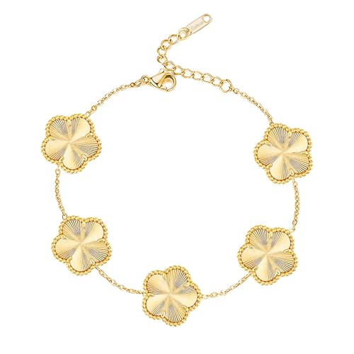 18K Gold Plated Clover Bracelet |Adjustable Bracelets| Lucky Flower Cute Link Bracelets Jewelry Gifts for Women