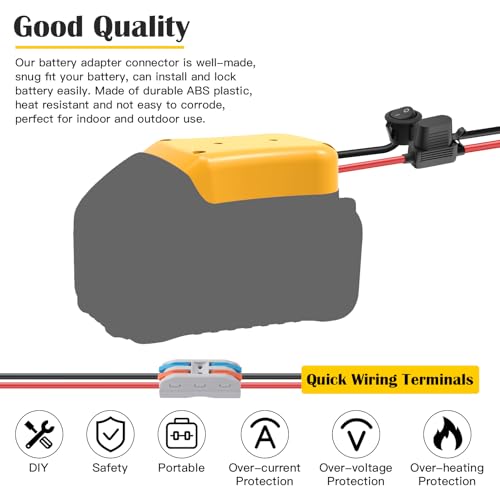 Image of 2 Packs Adapter for Dewalt 20V Battery Adapter for Power Wheel Battery Upgrade Conversion Kit with Switch, Fuse & Wire Terminals, 12AWG Wire, Power Tool Power Connector for DIY Rc Car Toys