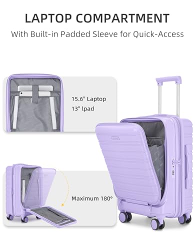 LARVENDER Carry On Luggage 22x14x9 Airline Approved, 20 Inch Expandable PC+ABS Hardside Carry On Luggage with Front Pocket Spinner Wheels TSA Lock for Women Men (Lavender)3