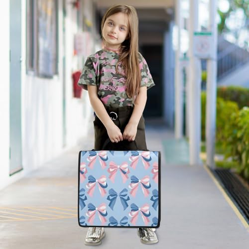 Image of 3 Ring Zipper Binder with Shoulder Strap Pink Bow Blue Pattern 1.5 inch Binders Keeper Large Capacity Multi Pockets for School Office Supplies