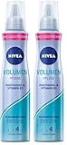 NIVEA Volumen Cuidado de la espuma, espuma nutritiva para el cabello con protección contra el calor, pantenol y vitamina B3, fijador para el cabello visiblemente más volumen (nivel de sujeción 4),