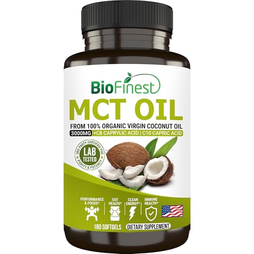BioFinest MCT Oil 3000mg Supplement Softgel 180 Count Organic Coconut Oil Energy Management