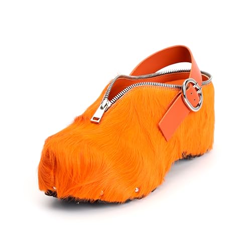 Image of XOBZJH Women's Natural Cow Print Fur Platform Clogs with Decorative Zipper & Adjustable Buckle Strap - Western Slip-On Punk Rivet Mules with Arch Support, Chunky Retro Rustic Style