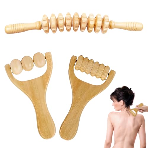 Rouleau de massage en bois pour fascias : kit de massage corporel multifonction lot de 3