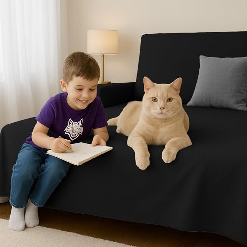 Byour3 - Sofabezug 2 3 4 Sitzer Leichte 100% Reine Baumwolle Sofa Cover Schutzhülle Sofaüberwurf L U Form Ecksofa Sofa Couch Abdeckung Alles Couchbezug Abwaschbar (Schwarz, 3 Sitzer)