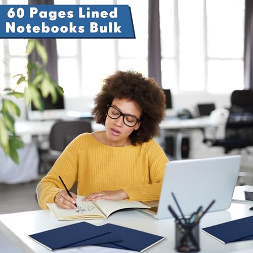 Image of 100 Pcs A5 Journals Notebooks Bulk,Navy,Blank | Kraft Softcover Small Notebooks 5.5 Inch x 8.3 Inch Notepads with 60 Page 30 Sheet for Writing Sketch Travel Office Supplies