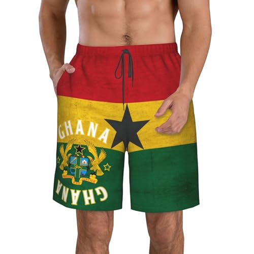 Ghana Flag Ghana Emblem Mens Beach Short Quick Dry Board Shorts Running Short Swim Shorts