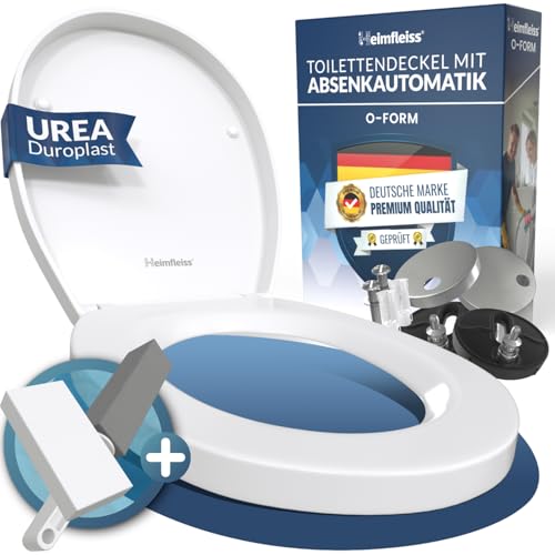 Heimfleiss® Toilettendeckel mit Absenkautomatik Oval + Montageset | Duroplast Klodeckel mit Absenkautomatik O-Form | Premium Klobrille Weiß mit Softclose Funktion | WC Sitz Toilettensitz Klositz