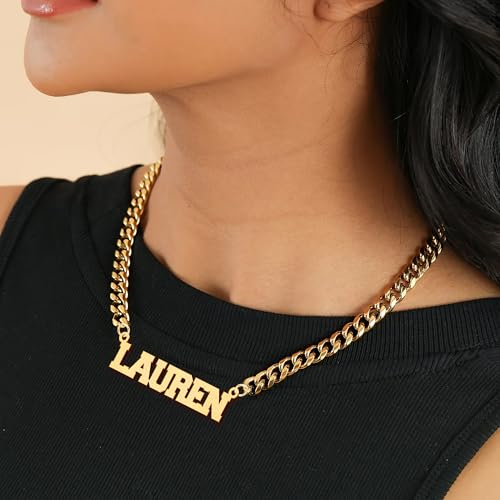 Elemtansy Custom Name Necklace for Men, 18K Gold-Plated Name Necklaces with Curb/Figaro Chain, Personalized Birthday Gifts for Men — view 5