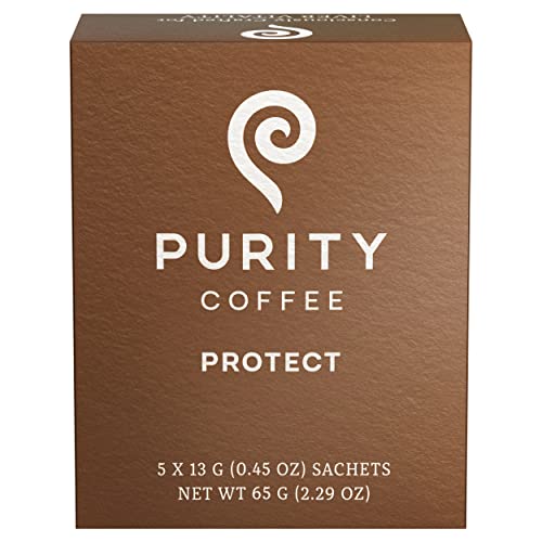 Purity Coffee Protect Highest Antioxidant Light-Medium Roast - Usda Certified Organic Specialty Grade Arabica Single-Serve Packets - Third Party Tested For Mold, Mycotoxins, Pesticides - 5 Ct Box #TOP1