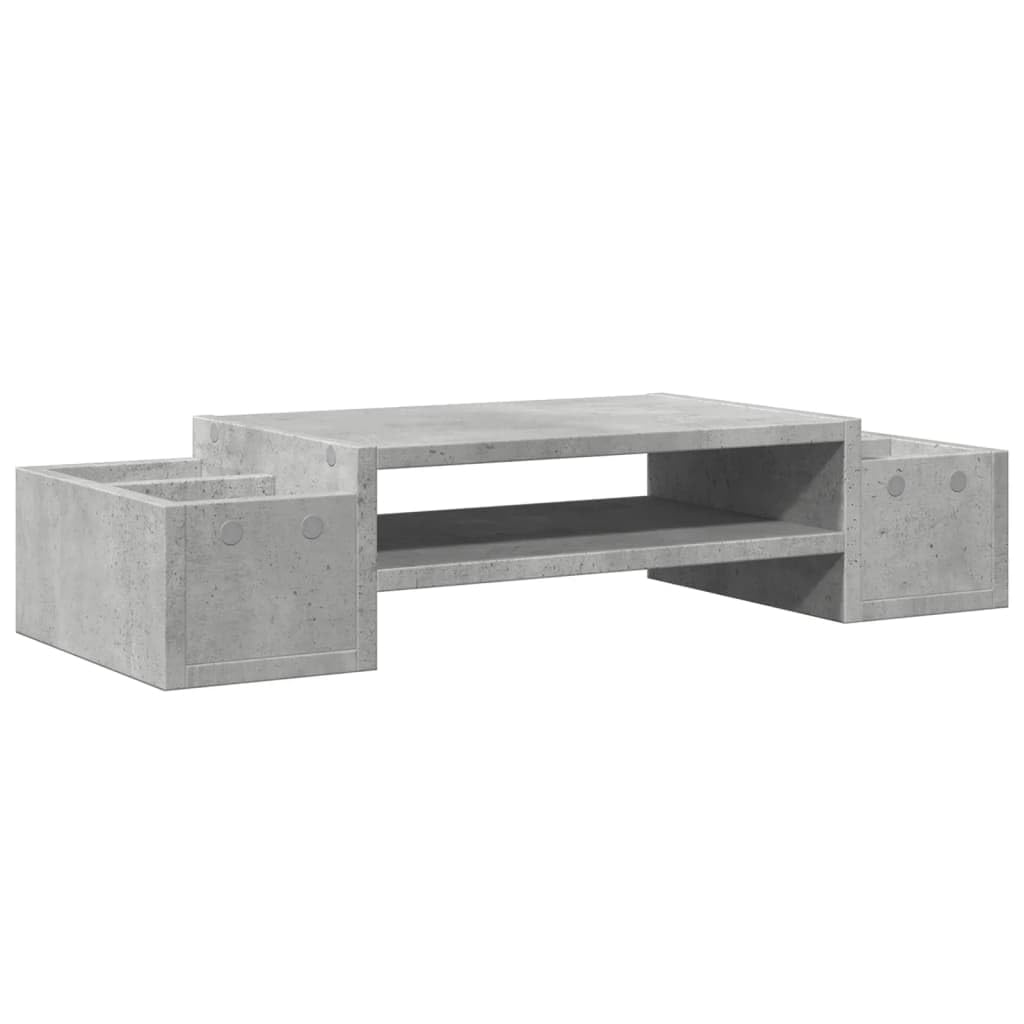 Monitorständer mit Stauraum Betongrau Holzwerkstoff 70x27x15 cm freistehend mit 4 Fächern für Büro Arbeitsplatz Homeoffice Ergonomie Ablage Organizer