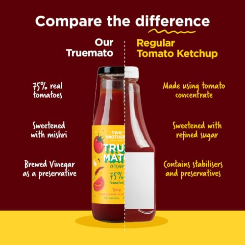 Image of Two Brothers Truemato Ketchup - Spicy Tomato Ketchup 1 KG | Naturally Made with 75% Fresh Tomatoes | No Refined Sugar | Upgraded
