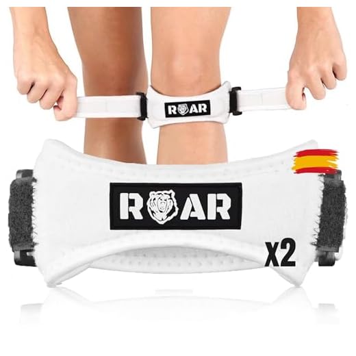 Roar® Pack 2X Rodillera Cinta Rotuliana, Rodillera Menisco, Cincha Rotuliana, Rodilleras Menisco y Ligamento, Rodillera Neopreno, Rodillera para Menisco, Rodilleras Condromalacia Rotuliana (Blanca)