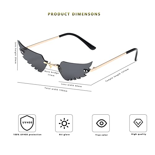 LASPOR Wing Shape Lens Rimless Sunglasses for Women Men Party Glasses3