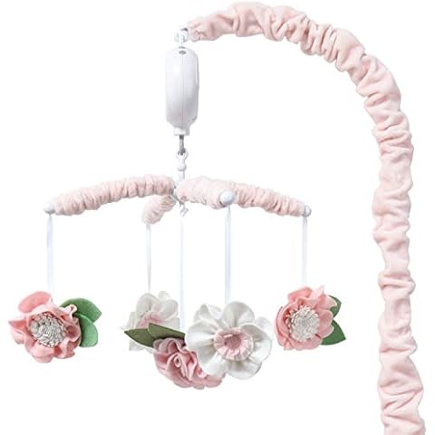 The Peanutshell Pink Floral Musical Crib Mobile for Baby Girls | Digital Music Box with 12 lullabies Cover