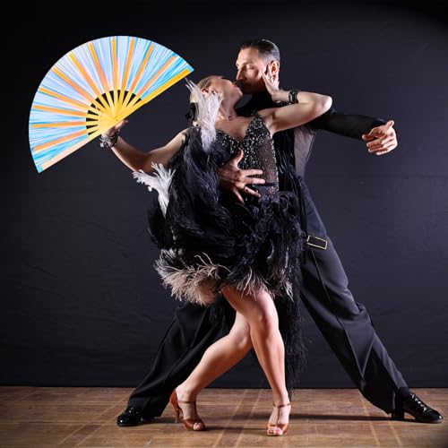 Image of Maitys Large Rave Fan Folding Handheld Fans 13'' Clap Fans for Line Dancing Clack Fan Holographic Festival Accessory for Martial Art Gift Performance, Includes 2 Pouch