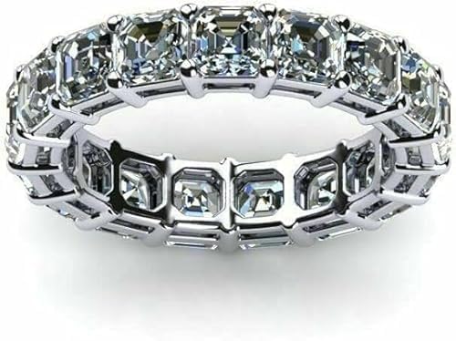 4.00 Carat Asscher Cut Lab Created Diamond Eternity Band Ring, 14K White Gold
