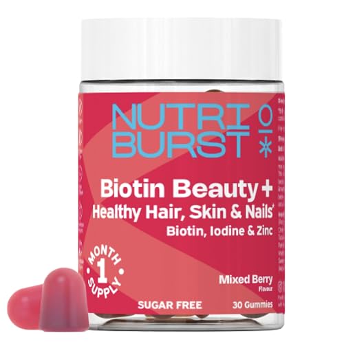 Nutriburst Biotin Beauty - Healthy Hair, Skin & Nails - Vegan Gummies • 2500mcg Biotin with Zinc, Iodine, Vitamins A, C, D3 & E - Mixed Berry Flavour • Sugar Free