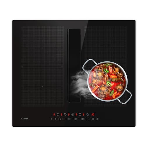 Klarstein Placa de Inducción Chef-Fusion con extractor - 60 cm, 600 m³/h, 6400 W, zona flexible, eficiencia energética A, funcionamiento táctil, ocupa poco espacio, negro.